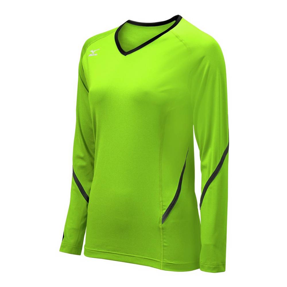 Womens Mizuno Techno Generation Long Sleeve Volleyball Jersey Green/Black Philippines (YHGXSU263)